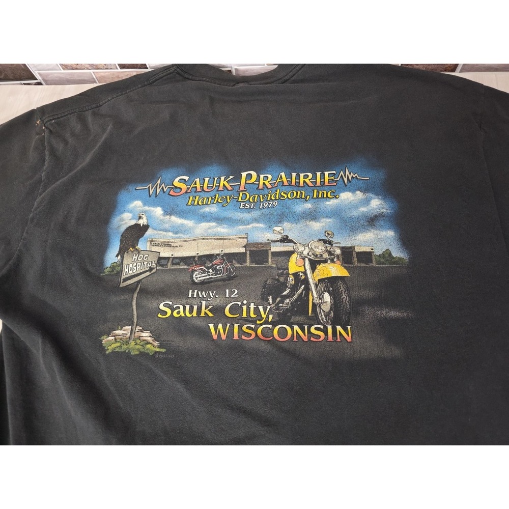 Vintage 2000 Harley Davidson Sauk Prairie WI HOG Hospital T-Shirt XL Free Spirit - Picture 9 of 16